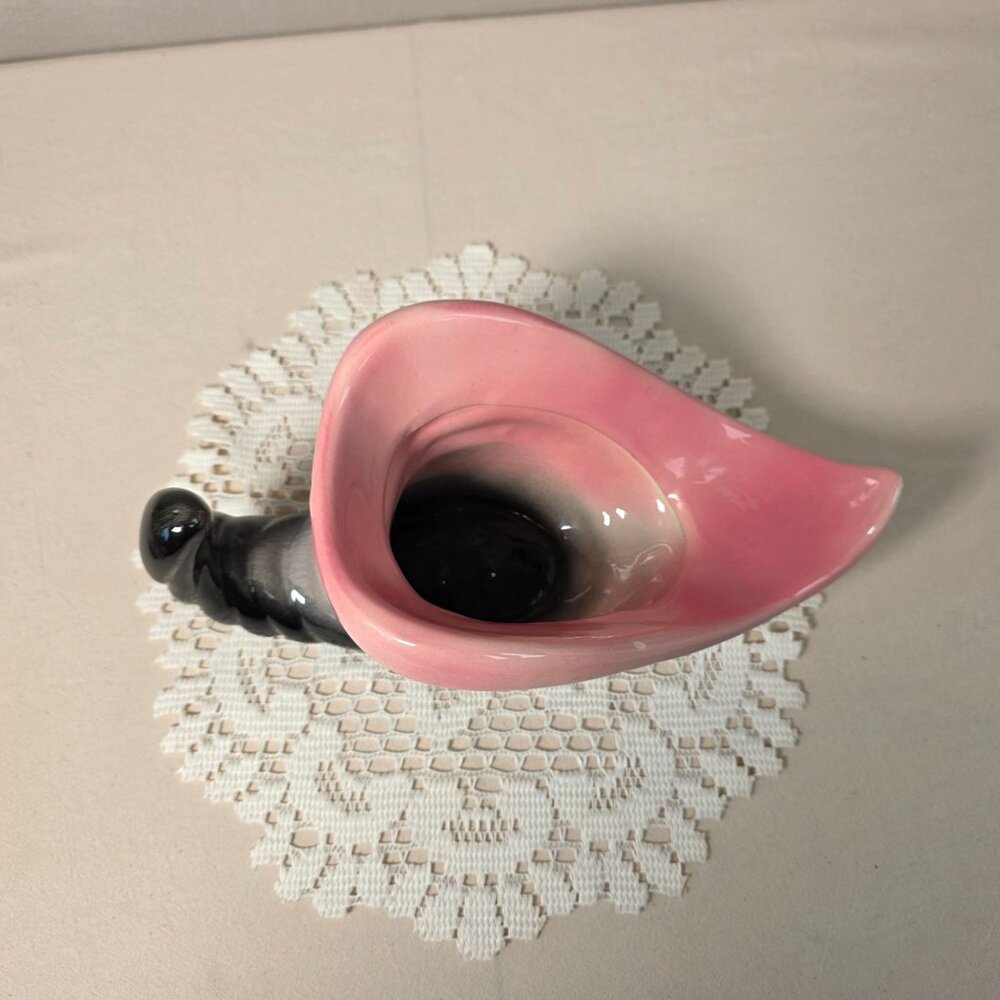 Vintage Hull Pottery Cornucopia Vase Pink & Black Ceramic Decorative Home Accent - Picture 3 of 7